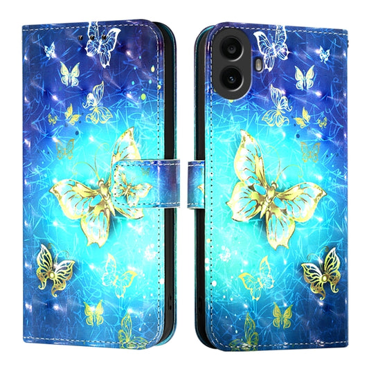 For Nothing CMF Phone 1 3D Painting Horizontal Flip Leather Phone Case(Golden Butterfly) - More Brand by buy2fix | Online Shopping UK | buy2fix