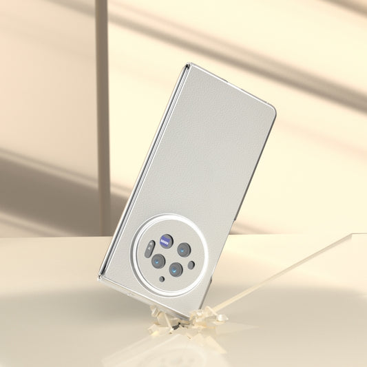 For vivo X Fold3 ABEEL Genuine Leather Elegant Frosted Transparent Edge Phone Case(White) by buy2fix