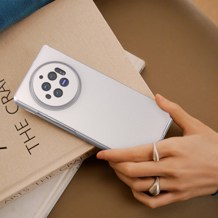 For vivo X Fold3 ABEEL Genuine Leather Elegant Frosted Transparent Edge Phone Case(White) by buy2fix