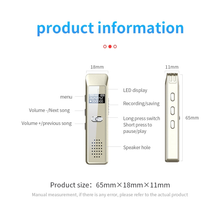 JNN Q7 Mini Portable Voice Recorder with OLED Screen, Memory:8GB(Gold) by JNN