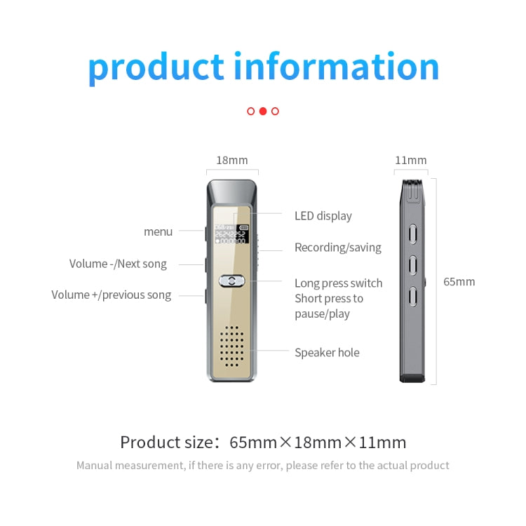 JNN Q7 Mini Portable Voice Recorder with OLED Screen, Memory:8GB(Grey+Gold) by JNN