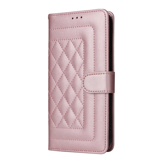 For iPhone 16 Plus Diamond Lattice Leather Flip Phone Case(Rose Gold) by buy2fix