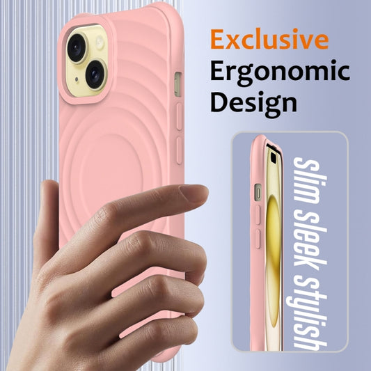 For iPhone 14 Wave Texture MagSafe Magnetic Liquid Silicone Phone Case(Pink) by buy2fix