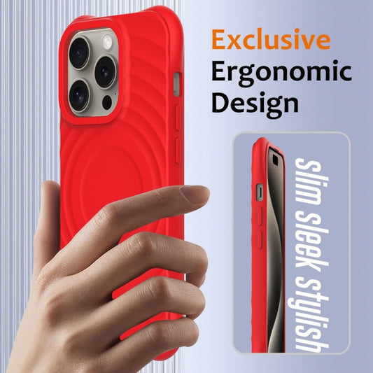 For iPhone 14 Pro Wave Texture MagSafe Magnetic Liquid Silicone Phone Case(Red) by buy2fix