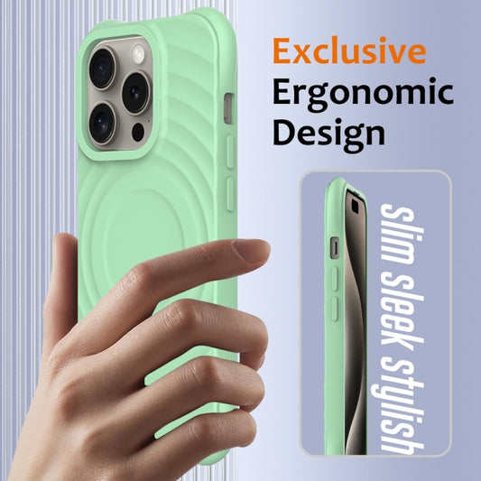 For iPhone 14 Pro Max Wave Texture MagSafe Magnetic Liquid Silicone Phone Case(Green) by buy2fix