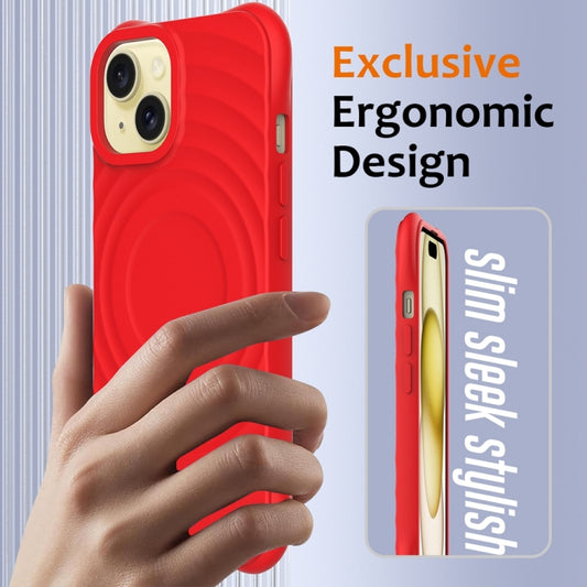 For iPhone 13 Wave Texture MagSafe Magnetic Liquid Silicone Phone Case(Red) by buy2fix