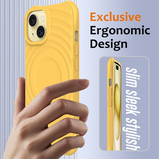 For iPhone 13 mini Wave Texture MagSafe Magnetic Liquid Silicone Phone Case(Yellow) by buy2fix