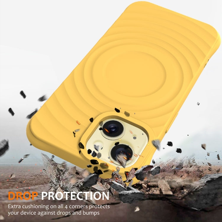 For iPhone 13 mini Wave Texture MagSafe Magnetic Liquid Silicone Phone Case(Yellow) by buy2fix