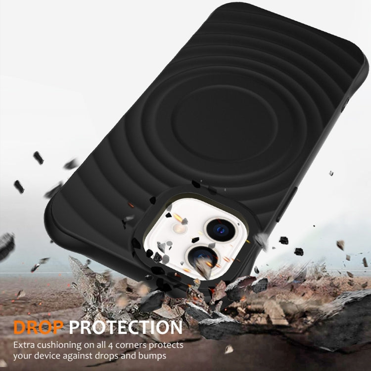 For iPhone 12 Wave Texture MagSafe Magnetic Liquid Silicone Phone Case(Black) by buy2fix