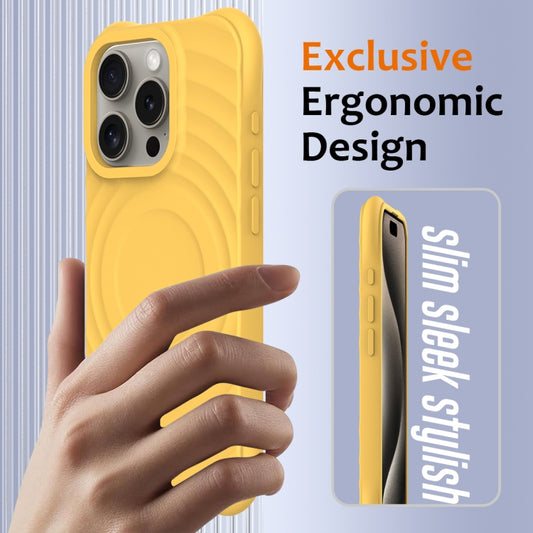 For iPhone 16 Pro Max Wave Texture MagSafe Magnetic Liquid Silicone Phone Case(Yellow) by buy2fix