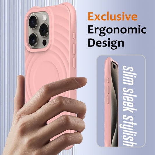 For iPhone 16 Pro Max Wave Texture MagSafe Magnetic Liquid Silicone Phone Case(Pink) by buy2fix