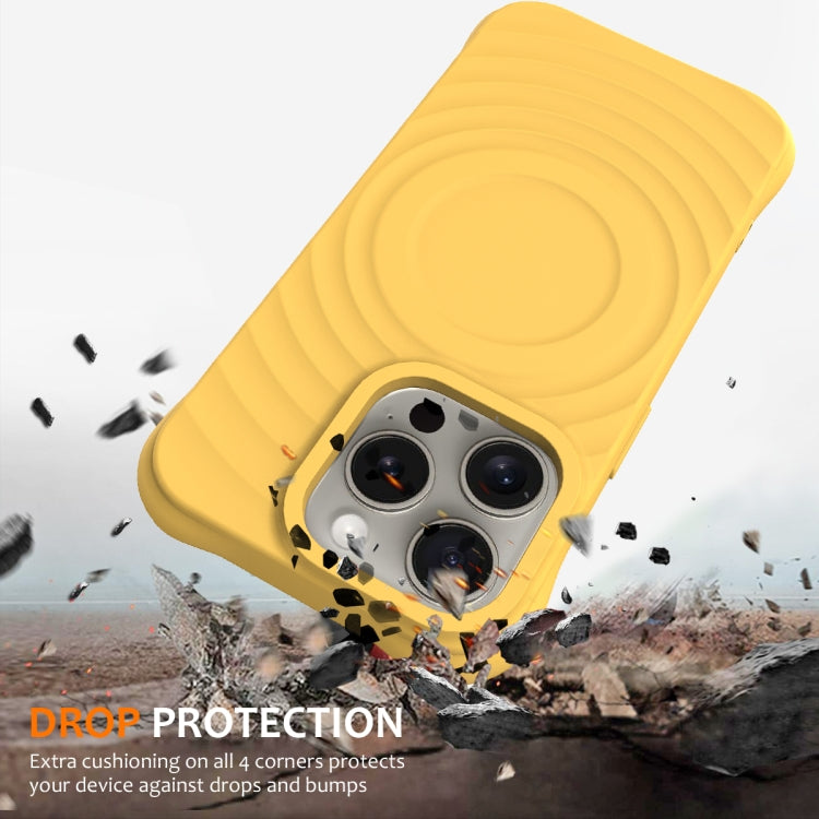 For iPhone 16 Pro Wave Texture MagSafe Magnetic Liquid Silicone Phone Case(Yellow) by buy2fix