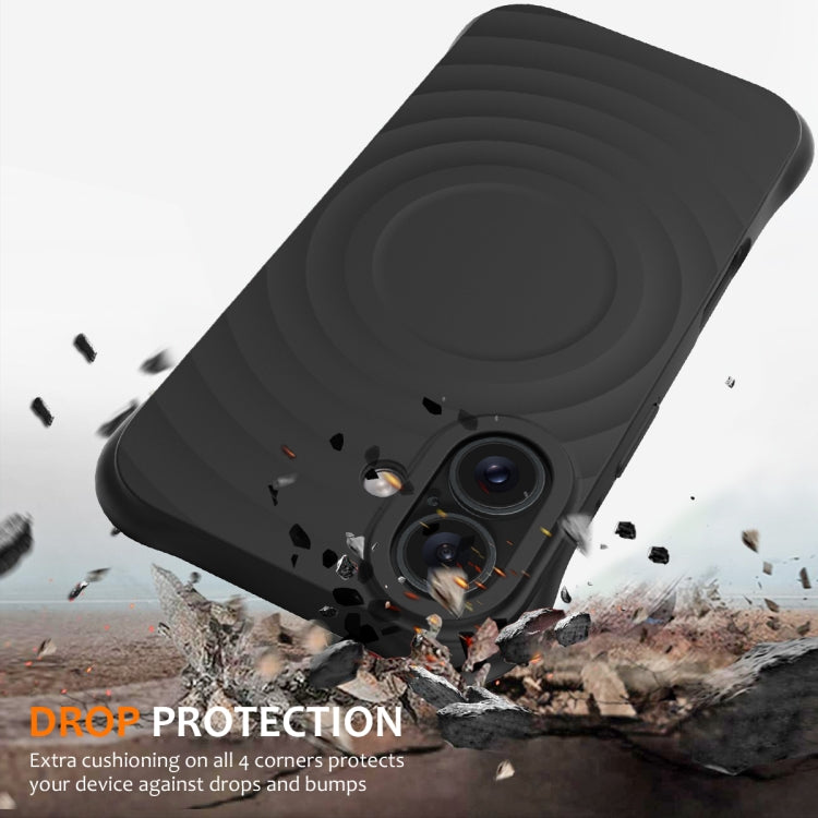 For iPhone 16 Plus Wave Texture MagSafe Magnetic Liquid Silicone Phone Case(Black) by buy2fix