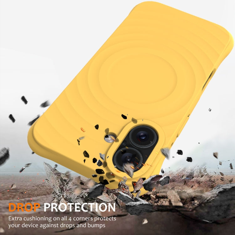 For iPhone 16 Plus Wave Texture MagSafe Magnetic Liquid Silicone Phone Case(Yellow) by buy2fix