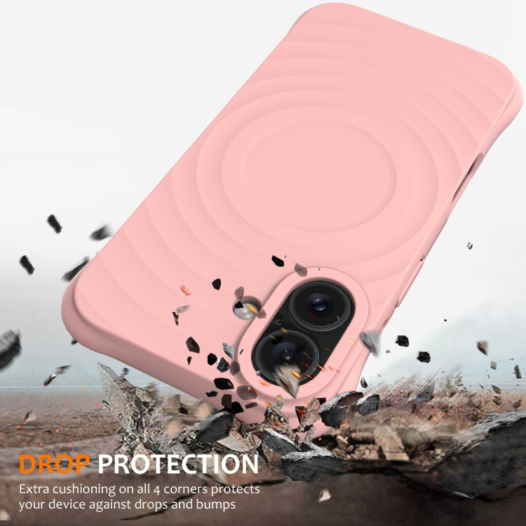 For iPhone 16 Plus Wave Texture MagSafe Magnetic Liquid Silicone Phone Case(Pink) by buy2fix