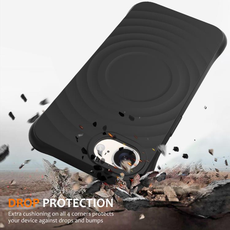 For iPhone 16e Wave Texture MagSafe Magnetic Liquid Silicone Phone Case(Black) - iPhone 16e Cases by buy2fix | Online Shopping UK | buy2fix