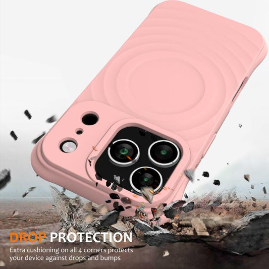 For iPhone 17 Pro Wave Texture MagSafe Magnetic Liquid Silicone Phone Case(Pink) - iPhone 17 Pro Cases by buy2fix | Online Shopping UK | buy2fix