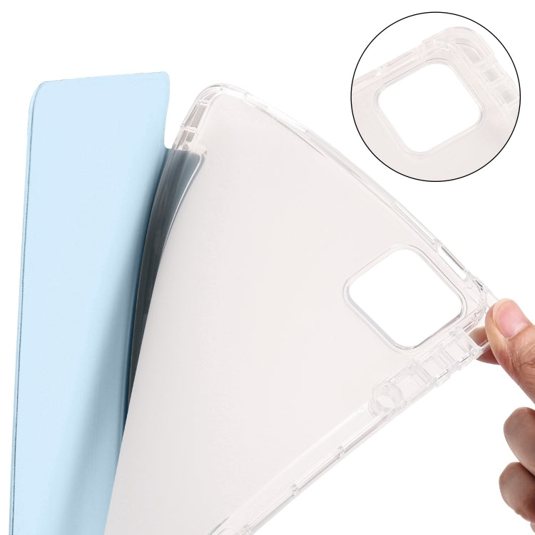 For iPad Pro 13 2025 / 2024 3-fold Clear TPU Smart Leather Tablet Case with Pen Slot(Ice Blue) by buy2fix