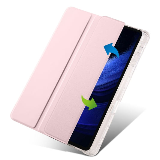 For iPad Pro 11 2025 / 2024 3-fold Clear TPU Smart Leather Tablet Case with Pen Slot(Sand Pink) by buy2fix