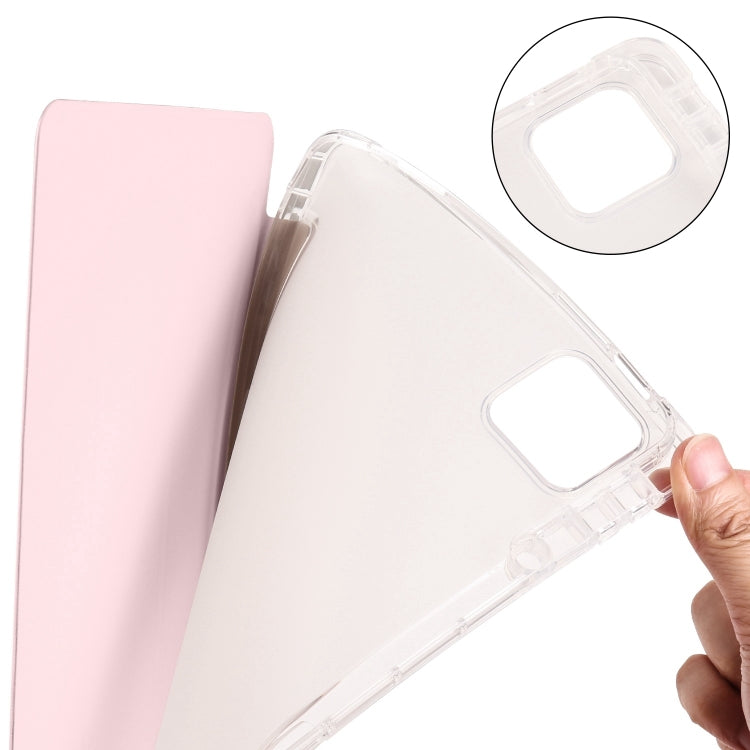 For iPad Pro 11 2025 / 2024 3-fold Clear TPU Smart Leather Tablet Case with Pen Slot(Sand Pink) by buy2fix
