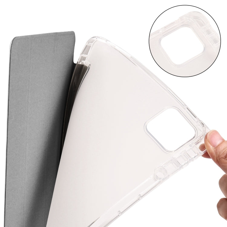 For iPad Pro 11 2025 / 2024 3-fold Clear TPU Smart Leather Tablet Case with Pen Slot(Space Gray) by buy2fix