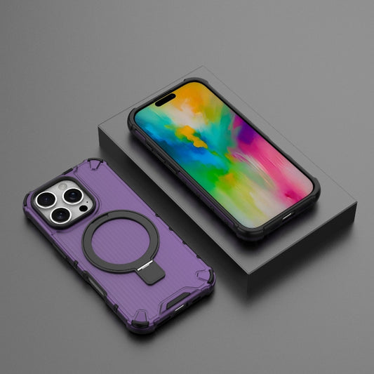 For iPhone 16 Pro Grating Holder Shockproof Phone Case(Purple) by buy2fix