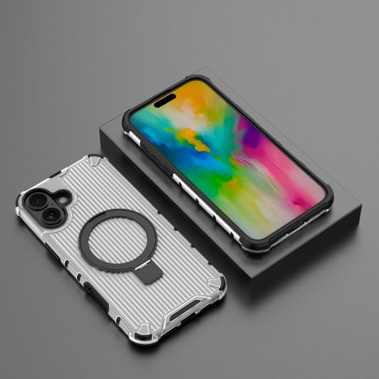 For iPhone 16 Plus Grating Holder Shockproof Phone Case(Transparent) by buy2fix