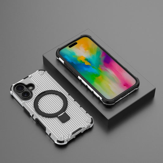 For iPhone 16 Grating Holder Shockproof Phone Case(Transparent) by buy2fix