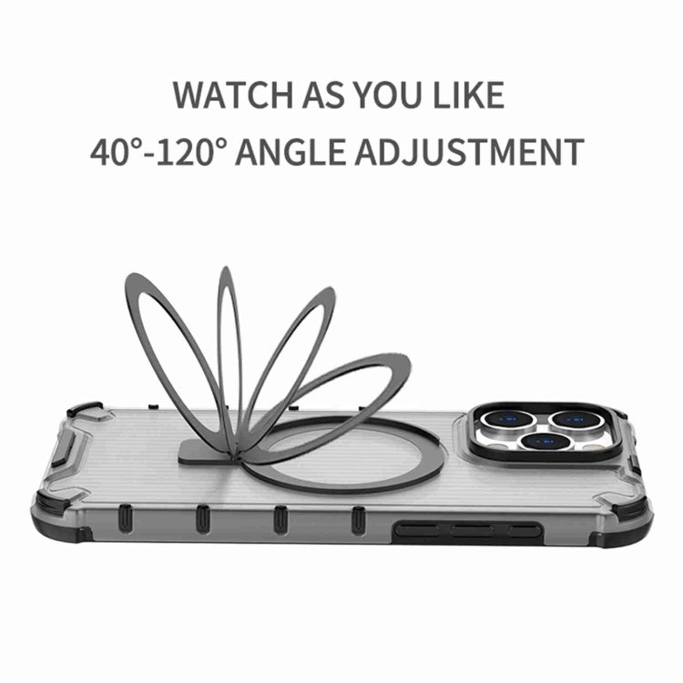 For iPhone 16 Grating Holder Shockproof Phone Case(Transparent Black) by buy2fix