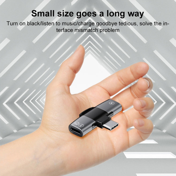 2 in 1 USB-C / Type-C to Dual USB-C / Type-C T-Type Audio Mobile Phone Charging Adapter(Light Gold) by buy2fix