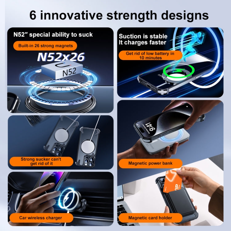 For iPhone 15 Pro 360 Degree Rotation MagSafe Stand Metal Phone Case(Leather Silver) - iPhone 15 Pro Cases by buy2fix | Online Shopping UK | buy2fix