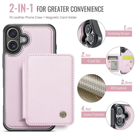 For iPhone 16 Plus JEEHOOD J05 Business Magnetic Style RFID Leather Phone Case(Pink) by JEEHOOD