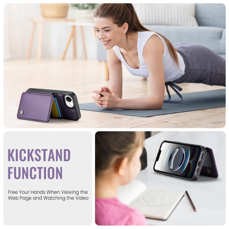 For iPhone 16e JEEHOOD J05 Business Magnetic Style RFID Leather Phone Case(Purple) - iPhone 16e Cases by JEEHOOD | Online Shopping UK | buy2fix