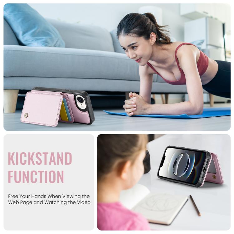 For iPhone 16e JEEHOOD J05 Business Magnetic Style RFID Leather Phone Case(Pink) - iPhone 16e Cases by JEEHOOD | Online Shopping UK | buy2fix