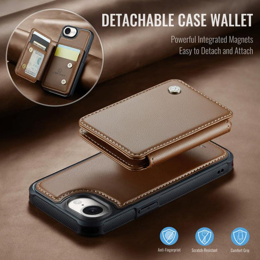 For iPhone 16e JEEHOOD J05 Business Magnetic Style RFID Leather Phone Case(Brown) - iPhone 16e Cases by JEEHOOD | Online Shopping UK | buy2fix