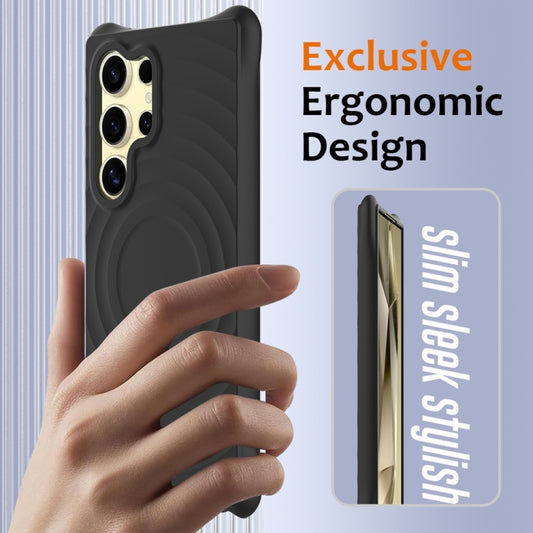 For Samsung Galaxy S25 Ultra 5G Wave Texture MagSafe Magnetic Liquid Silicone Phone Case(Black) by buy2fix