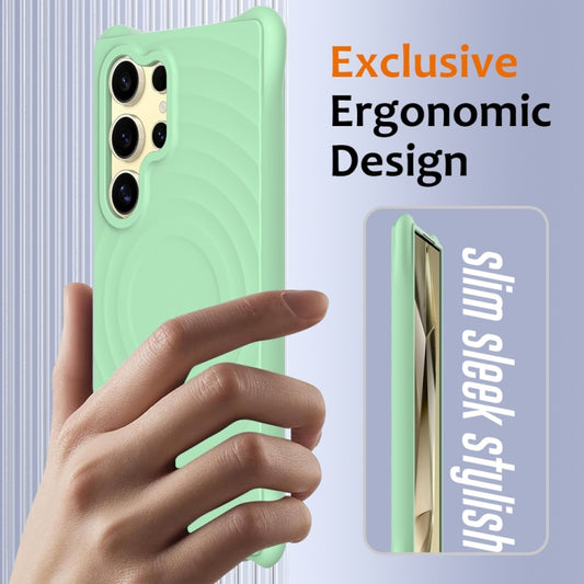 For Samsung Galaxy S25 Ultra 5G Wave Texture MagSafe Magnetic Liquid Silicone Phone Case(Green) by buy2fix