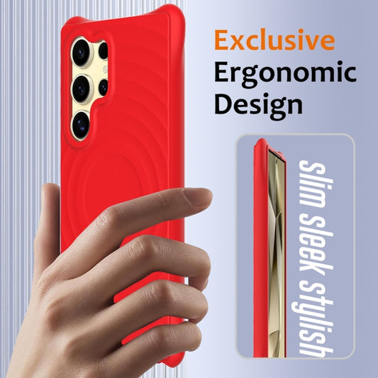 For Samsung Galaxy S25 Ultra 5G Wave Texture MagSafe Magnetic Liquid Silicone Phone Case(Red) by buy2fix
