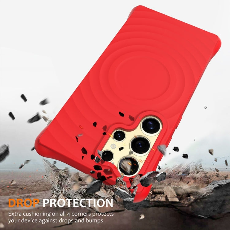 For Samsung Galaxy S25 Ultra 5G Wave Texture MagSafe Magnetic Liquid Silicone Phone Case(Red) by buy2fix
