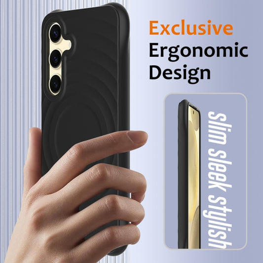 For Samsung Galaxy S25+ 5G Wave Texture MagSafe Magnetic Liquid Silicone Phone Case(Black) by buy2fix