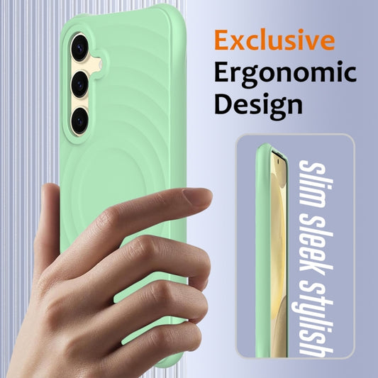 For Samsung Galaxy S25+ 5G Wave Texture MagSafe Magnetic Liquid Silicone Phone Case(Green) by buy2fix
