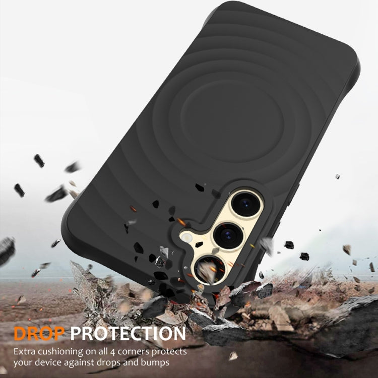 For Samsung Galaxy S25 5G Wave Texture MagSafe Magnetic Liquid Silicone Phone Case(Black) by buy2fix