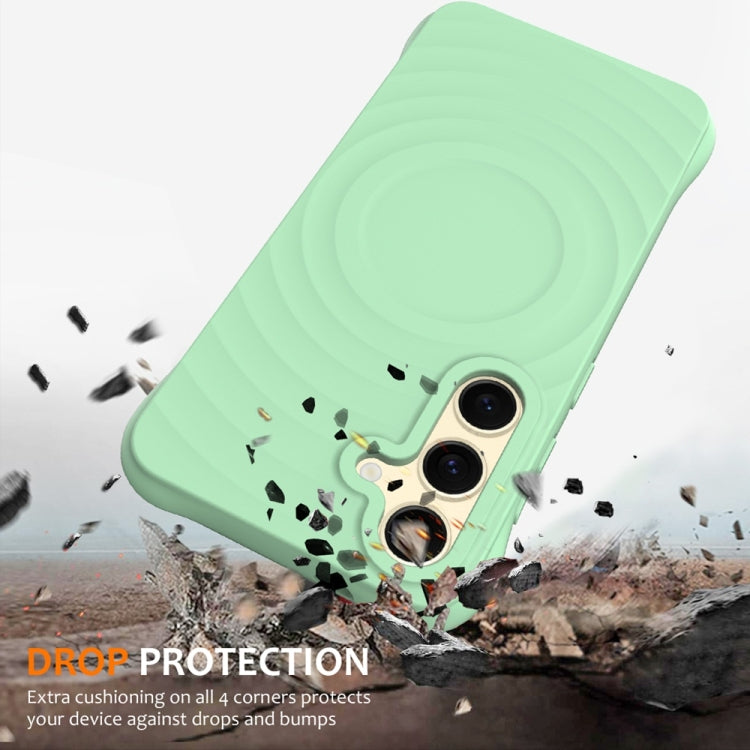 For Samsung Galaxy S25 5G Wave Texture MagSafe Magnetic Liquid Silicone Phone Case(Green) by buy2fix