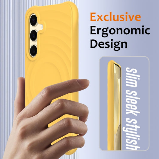 For Samsung Galaxy S25 5G Wave Texture MagSafe Magnetic Liquid Silicone Phone Case(Yellow) by buy2fix