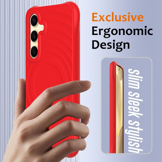 For Samsung Galaxy S25 5G Wave Texture MagSafe Magnetic Liquid Silicone Phone Case(Red) by buy2fix