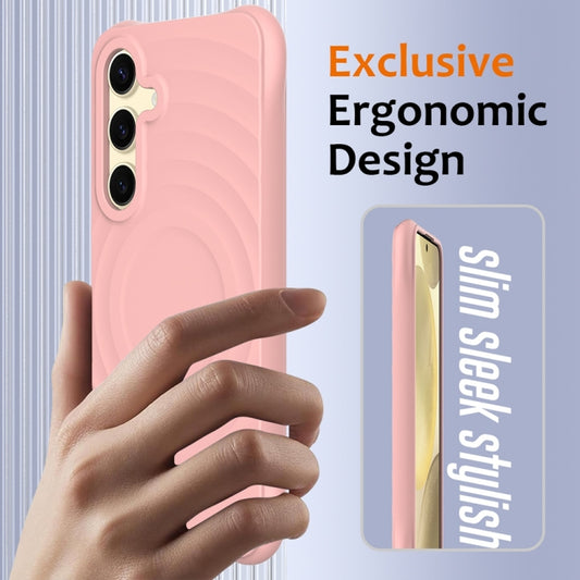For Samsung Galaxy S25 5G Wave Texture MagSafe Magnetic Liquid Silicone Phone Case(Pink) by buy2fix