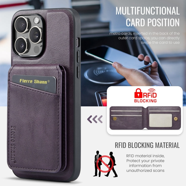 For iPhone 13 Pro Max Fierre Shann Cowhide Vertical Flip Magnetic Card Holder Phone Case(Purple) - iPhone 13 Pro Max Cases by FIERRE SHANN | Online Shopping UK | buy2fix