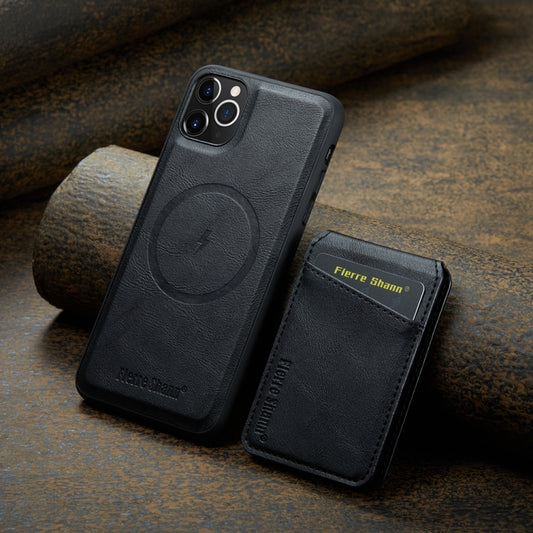 For iPhone 11 Pro Max Fierre Shann Cowhide Vertical Flip Magnetic Card Holder Phone Case(Black) - iPhone 11 Pro Max Cases by FIERRE SHANN | Online Shopping UK | buy2fix