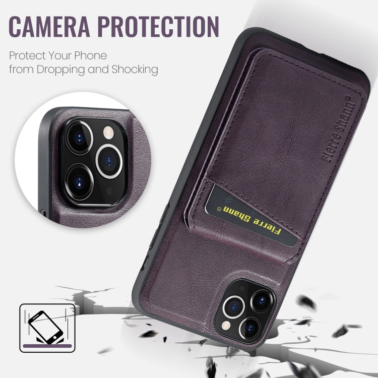 For iPhone 11 Pro Max Fierre Shann Cowhide Vertical Flip Magnetic Card Holder Phone Case(Purple) - iPhone 11 Pro Max Cases by FIERRE SHANN | Online Shopping UK | buy2fix