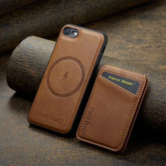 For iPhone SE 2022 / SE 2020 / 8 / 7 Fierre Shann Cowhide Vertical Flip Magnetic Card Holder Phone Case(Brown) - iPhone SE 2022 / 2020 / 8 / 7 Cases by FIERRE SHANN | Online Shopping UK | buy2fix